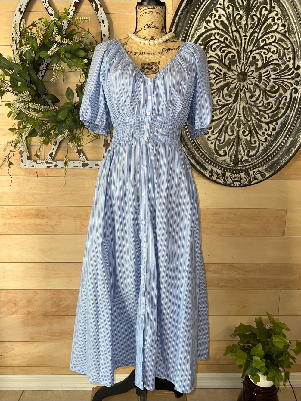 Gap Blue Striped Button-Front Maxi Dress